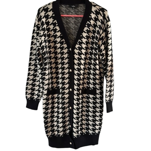 Lulus Sweaters - Lulus Black and White Houndstooth Pearl Button Sweater size Medium Mini Dress